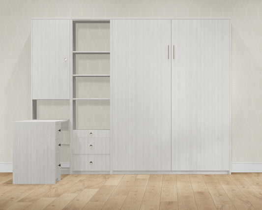 Murphy Bed: Office Queen Wall Bed with Desk | Misty White | Office/Guest Room
