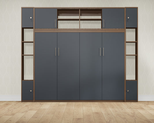 Murphy Bed: Queen Wall Bed | European Walnut & Mysterious Blue | The Entertainer